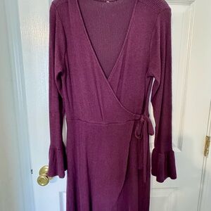 Elegant Long Sleeve Wrap Dress in Purple